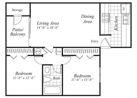 two bedroom one bathroom floor plan at canyon rim